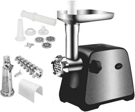 Електрична м’ясорубка Domotec MS-2028 4500 Вт, 1 кг/хв, насадки для ковбас і кебе, реверс, металевий лоток