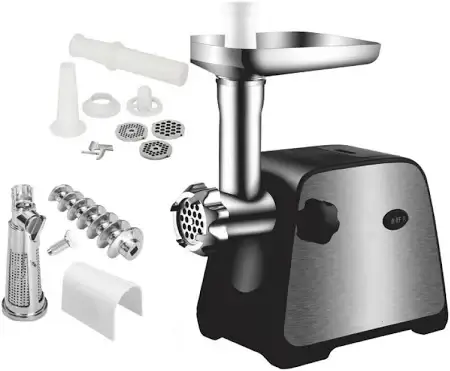 Електрична м’ясорубка Domotec MS-2028 4500 Вт, 1 кг/хв, насадки для ковбас і кебе, реверс, металевий лоток, фото 1