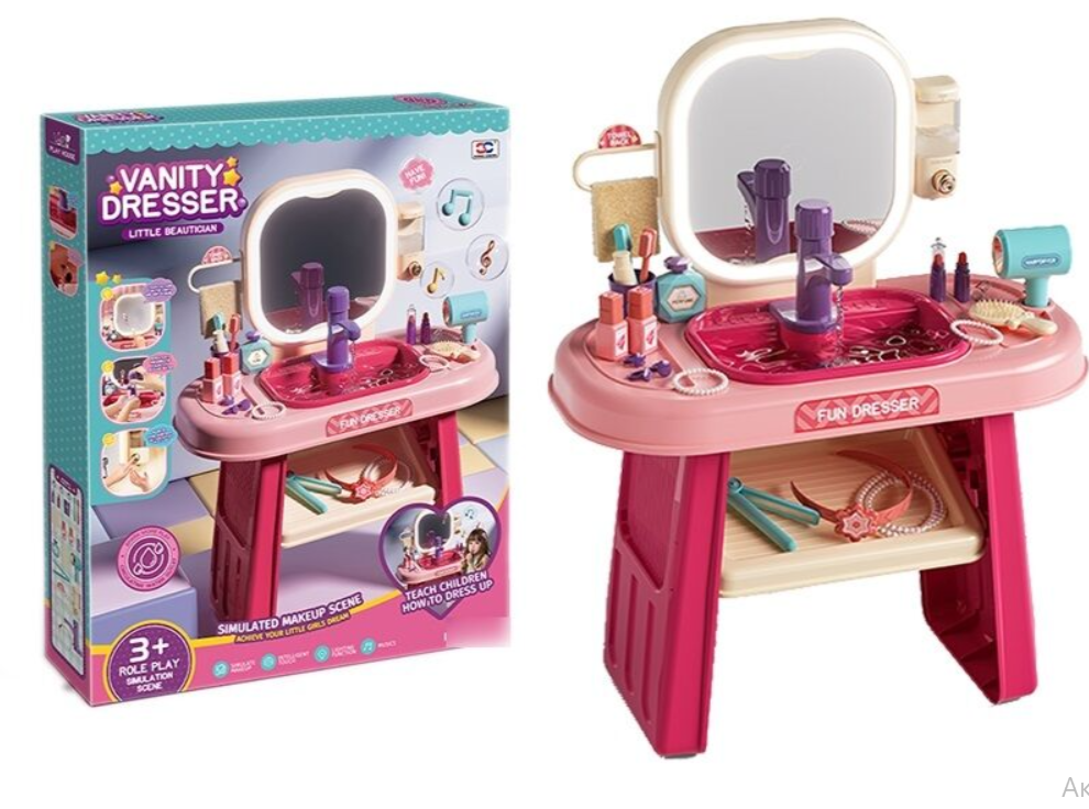 Дитячий туалетний столик 008-960 підсвічування дзеркала, мелодії, помповий кран, прикраси, наліпки, муляжі, фото 1