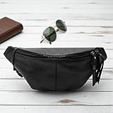 Шкіряна поясна сумка жіноча бананка через плече чорна з натуральної шкіри, фото 2
