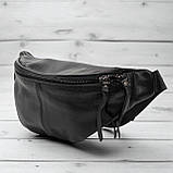 Шкіряна поясна сумка жіноча бананка через плече чорна з натуральної шкіри, фото 4