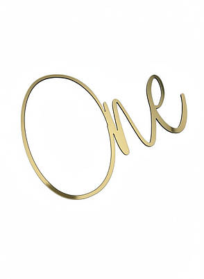 Топер One на торт із дзеркального золотого пластику, бокове кріплення, 11×8 см, для першого дня народження дитини, фото 1