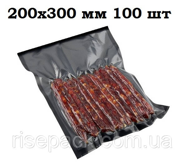 Вакуумний пакет рифлений чорний з прозорою стороною 200х300 мм 100 шт., фото 1