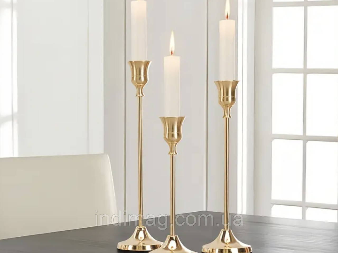 Набір золотих свічників 3 шт настільні металеві, фото 1