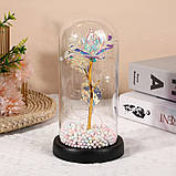 Вічна троянда у скляній колбі з теплою LED підсвічуванням, на батарейках, фото 2