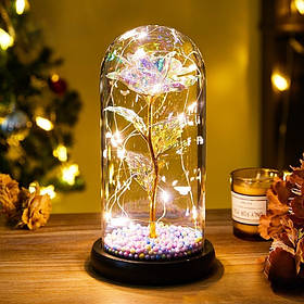 Вічна троянда у скляній колбі з теплою LED підсвічуванням, на батарейках