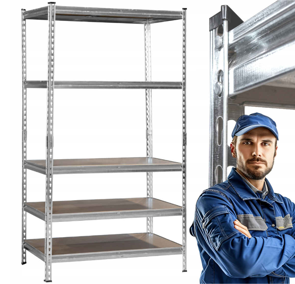 Металевий стелаж для зберігання 5 полиць 180×100×60 см, вантажопідйомність 1500 кг, МДФ, для гаража та складу