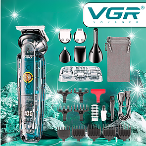 Професійний набір для стрижки VGR V-102 14 насадок триммер для обличчя та тіла LED дисплей 120 хв роботи