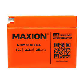 Мото акумулятор MAXION 24MXBM-GT4B-5 GEL (12V, 2.3Ah, 25A, -/+) (помаранчевий/червоний)