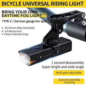 Велофара Q06, 310LM, Li-Ion акумулятор, ЗП Type-C, індикація заряду