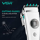 Акумуляторна машинка для стриження (clipper) VGR V-880C WHITE, EXTERNAL ROTOR MOTOR, MIM BLADE, 11 насадок,, фото 6