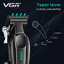 Акумуляторна машинка для стриження (clipper) VGR V-662 GREEN, 7000 RPM, 6 насадок, LED display, фото 4