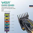 Акумуляторна машинка для стриження (clipper) VGR V-026 GOLD, 6 насадок, 9000 RPM, LED display, фото 4