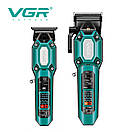 Комплект VGR 2 в 1 V-600&900 GREEN, акумуляторна машинка для стриження (clipper) і тример, 10 насадок, LED, фото 2