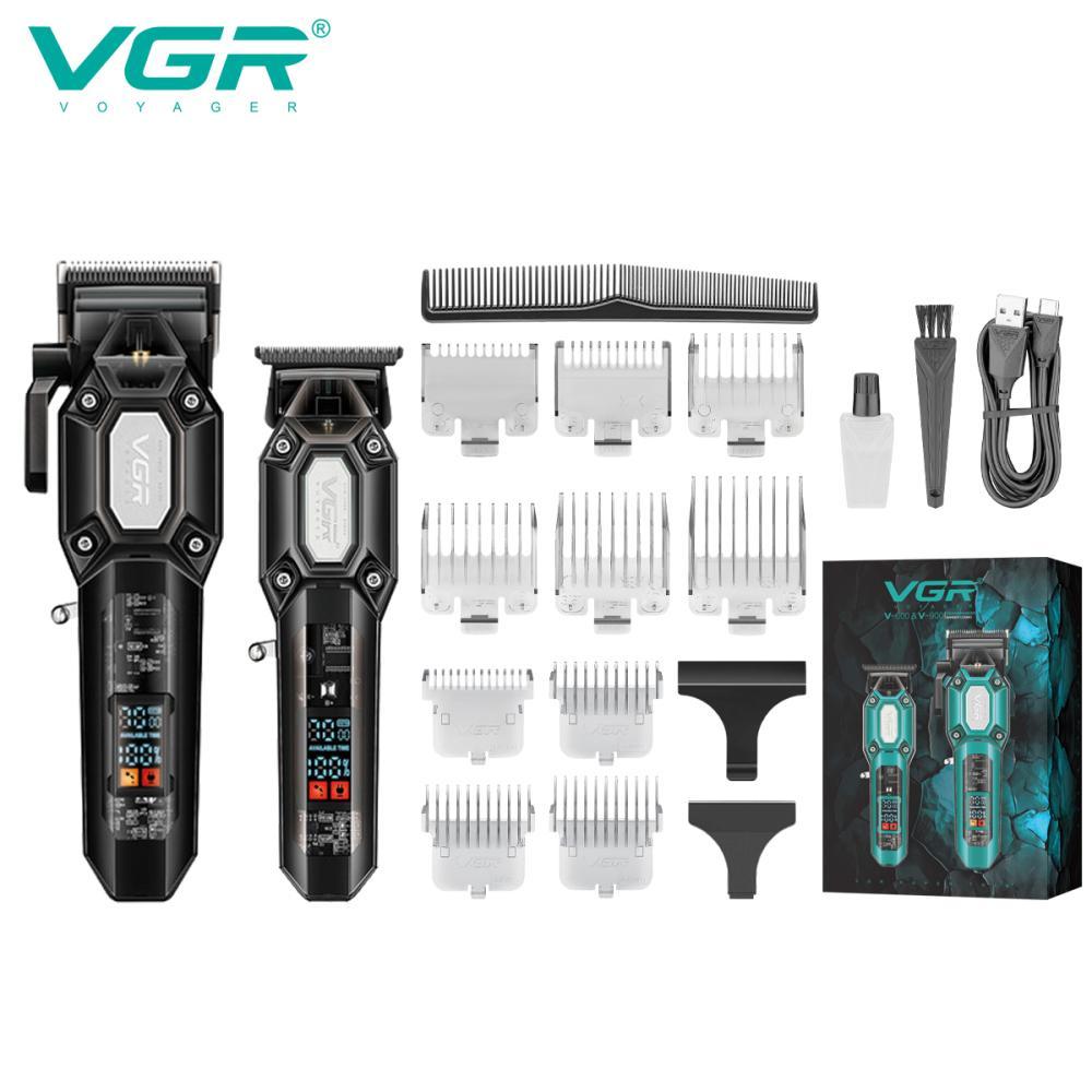 Комплект VGR 2 в 1 V-600&900 BLACK, акумуляторна машинка для стриження (clipper) і тример, 10 насадок, LED, фото 1