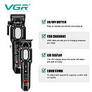 Комплект VGR 2 в 1 V-600&900 BLACK, акумуляторна машинка для стриження (clipper) і тример, 10 насадок, LED, фото 4