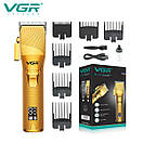 Акумуляторна машинка для стриження (clipper) VGR V-280 GOLD, 6 насадок, LED display, фото 8