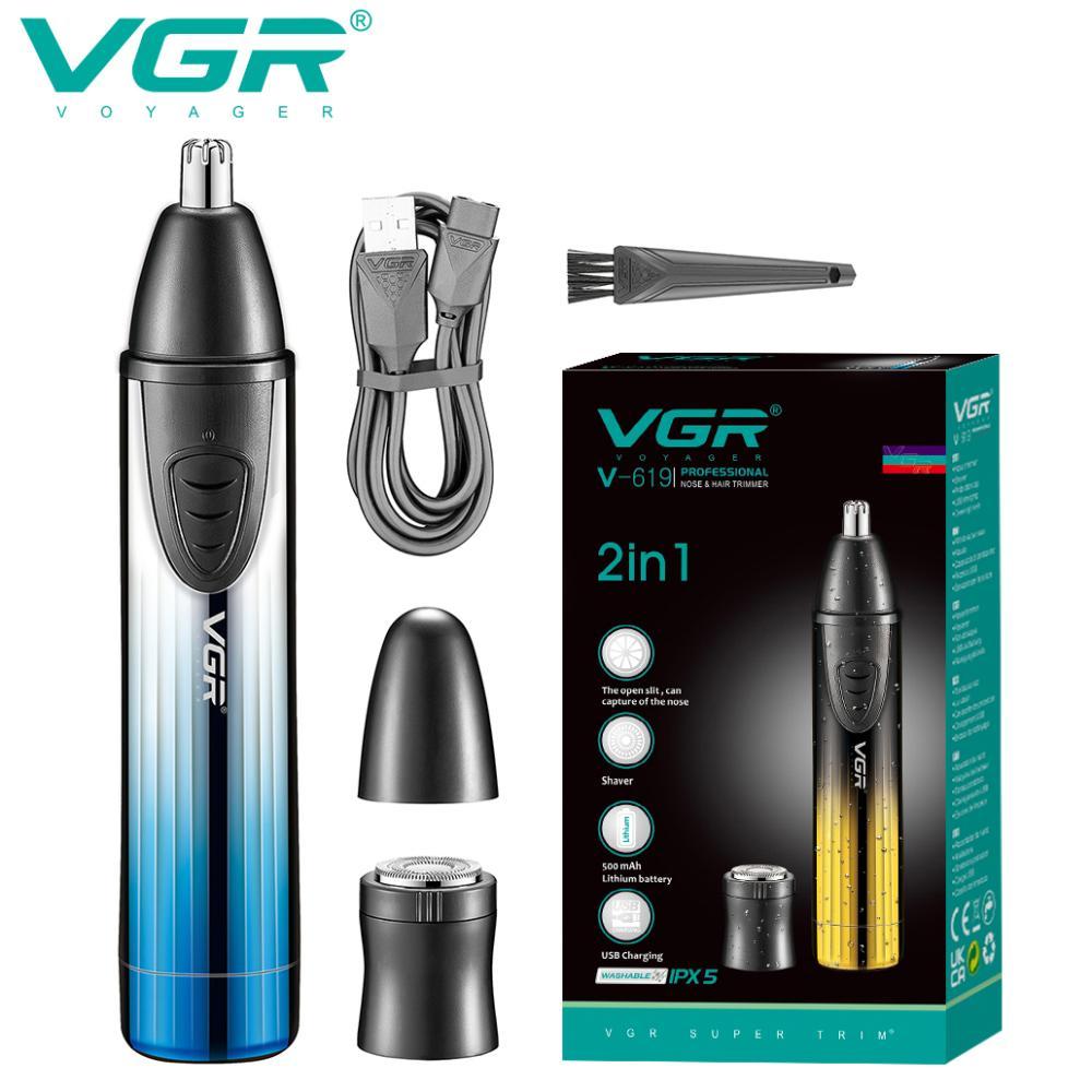 Тример VGR 2 в 1 V-619 BLUE, 2 насадки — тример для носа, шейвер, фото 1