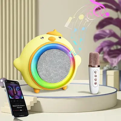 Іграшковий караоке-центр колонка Пташеня з мікрофоном для дітей Bluetooth 5.3 USB Type-C AUX зміна голосу світло музика