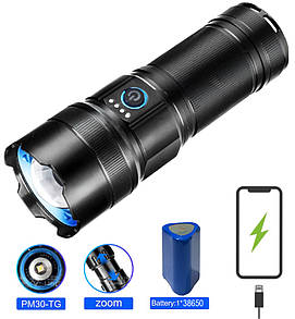 Ліхтар AK180 WHITE LASER LED PM30-TG, 1х38650, power bank, ЗП Type-C, zoom, 5 фільтрів