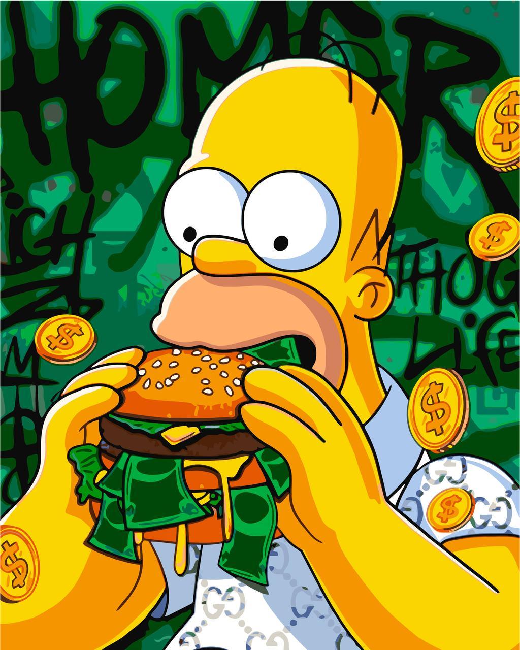 Картина за номерами Гомер Сімсон з бургером грошей 40х50 см Origami (LW3526), фото 1