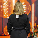 Светр жіночий короткий теплий вязаний спущений рукав однотонний 42/44 чорний, фото 3