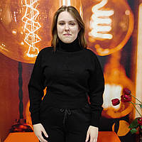 Светр жіночий короткий теплий вязаний спущений рукав однотонний 42/44 чорний