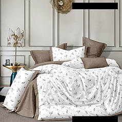 Білі та коричневі тканини компаньйони 220 см для постільної білизни Ранфорс 100% бавовна з квітковим принтом (A+B) — (50м + 50м)