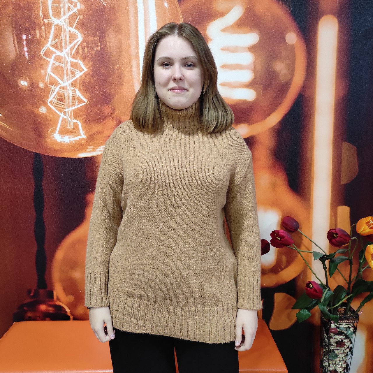 Светр жіночий теплий довгий туніка горло стійка 42/46 беж, фото 1