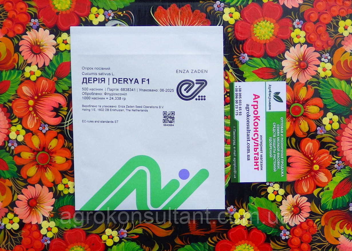 Насіння огірка Дерія F1 (Enza Zaden), 500 насінин - партенокарпік, середньоранній (45 днів), корнішон