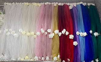 Стрічка на машину фатинова з латексними трояндами. Прикраса на весільну машину