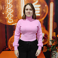 Светр жіночий короткий теплий однотонний горло 44 рожевий