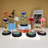 Вічна троянда у колбі з теплим LED підсвічуванням, на батарейках Фіолетова, фото 2