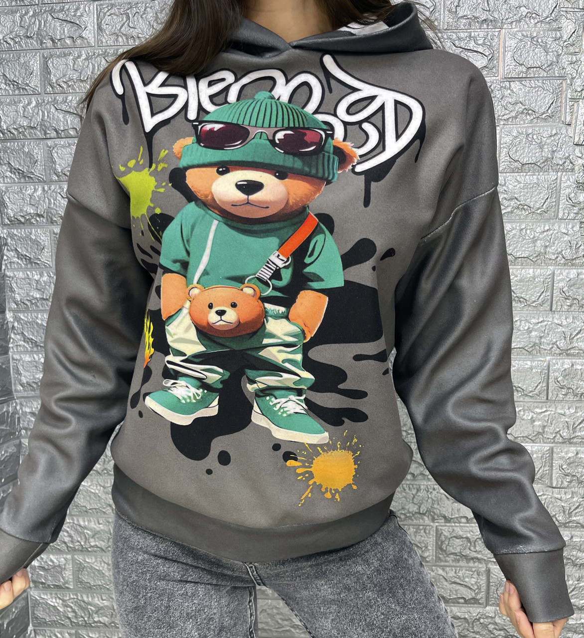 Жіноче флісове худі з принтом "Ведмідь", фото 1