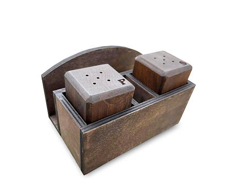 Набір для солі, перцю, зубочисток та серветок МІНІ (№3). Дерев'яні спецівники в комплекті. Коричневий, фото 1