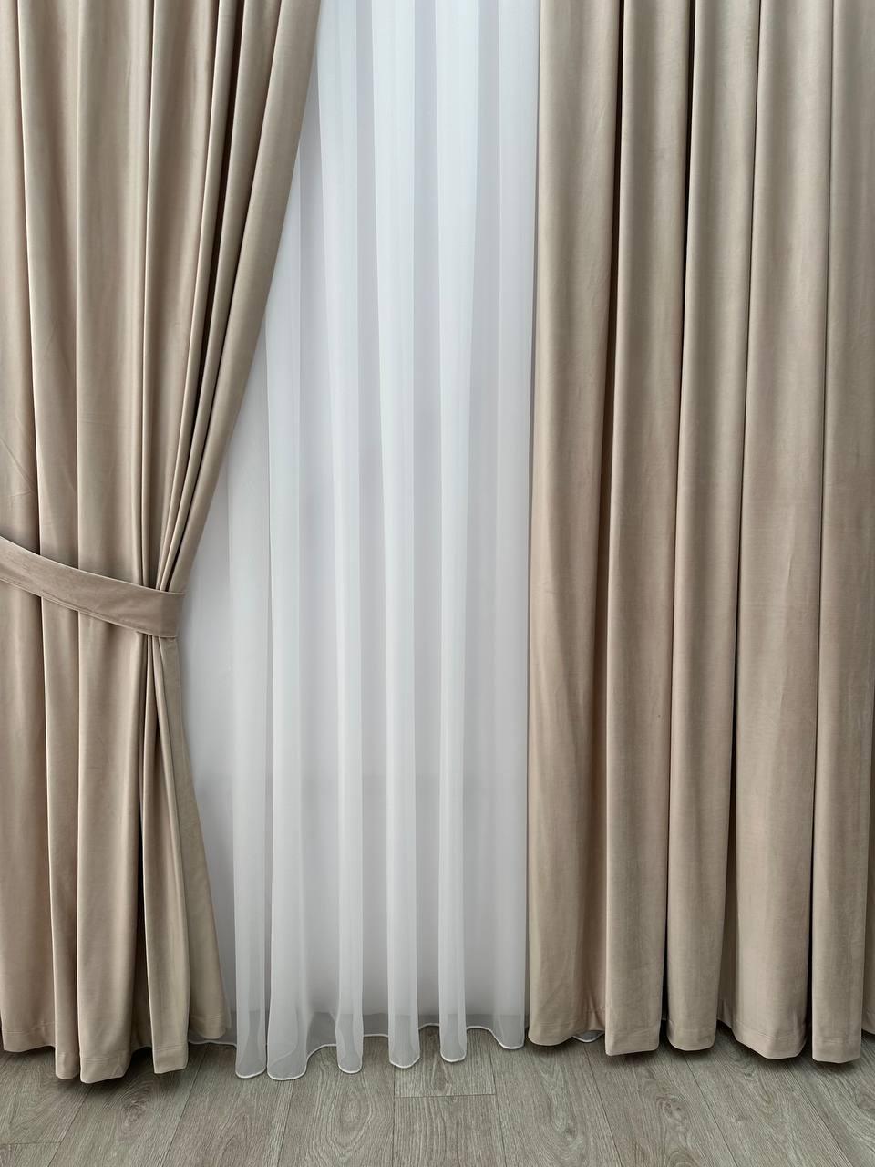 Оксамитові(велюрові) однотонні штори турецької якості. Колір: бежевий, фото 1
