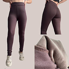 Утеплені жіночі лосіни на велюрі, модель 084 шоколад норма