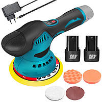 Полірувальна машинка + 2 акумулятори 12V, YK49, Бірюзовий / Бездротова полірувальна машина / Шліфувальна машинка