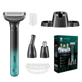 Електробритва триммер VGR V-625 акумуляторна 3 в 1 для догляду за тілом носом вухами та бровами