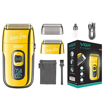 Електробритва VGR V-332 акумуляторна з триммером для чоловіків з нержавіючими лезами та LCD-дисплеєм