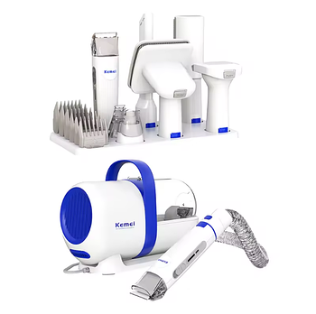 Набір для грумінгу Kemei KM-CW2098 15 в 1 пилосос та триммер для догляду за вовною собак та кішок