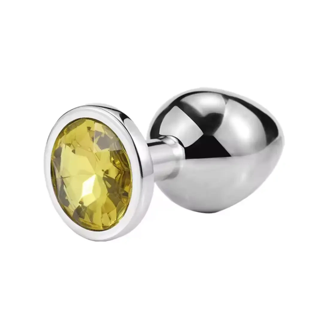 Анальна пробка металева розмір S жовтий камінь, фото 1