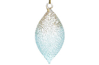 Ялинкова куля скляна 13см блакитний омбре з ефектом льоду та золотом