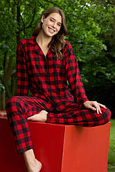 Піжама жіноча МІКРОБАЙКА ЧЕРВОНО-ЧОРНА КЛІТИНКА ШТАНИ+СОРОЧКА S-5XL ТУРЦИЯ PJ5660-2