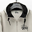 Кофта чоловіча Stussy світло-сіра з капюшоном тепла на флісі, фото 4