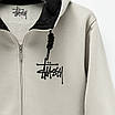 Кофта чоловіча Stussy світло-сіра з капюшоном тепла на флісі, фото 5
