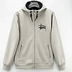Кофта чоловіча Stussy світло-сіра з капюшоном тепла на флісі, фото 2