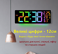 Годинник Deepfox DS-6669R LED цифровий електронний настінний Будильник Дата Температура Вологість 42х15,5см різнокольоровий, фото 5
