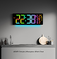 Годинник Deepfox DS-6669R LED цифровий електронний настінний Будильник Дата Температура Вологість 42х15,5см різнокольоровий, фото 10