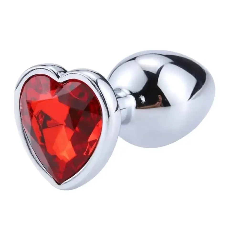 Анальна пробка серце, металева пробка з червоним каменем, плаг, втулка, інтимні іграшки. Розмір S, фото 1